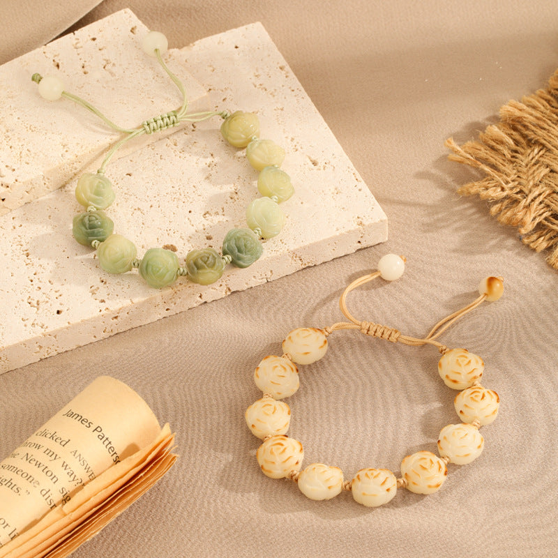 Ancient Style Gradient Jade Bracelet with Sterling Silver Needle