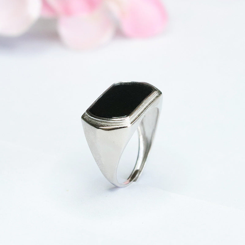 Sterling Silver Adjustable Jade Saddle Ring