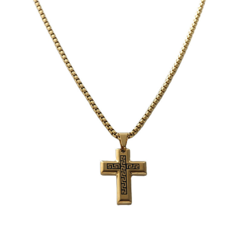 Personalized Retro Titanium Steel Cross Pendant Necklace for Men - Trendy Stainless Steel Design