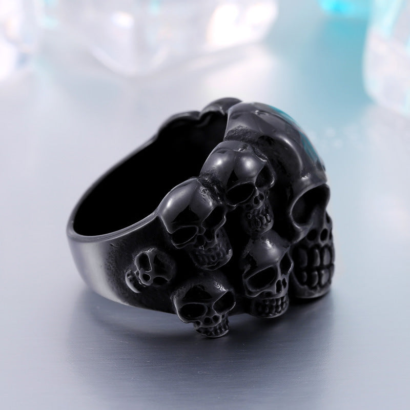 Punk-Inspired Men's Titanium Steel Skull Ring - Retro Wholesale Jewelry for Him