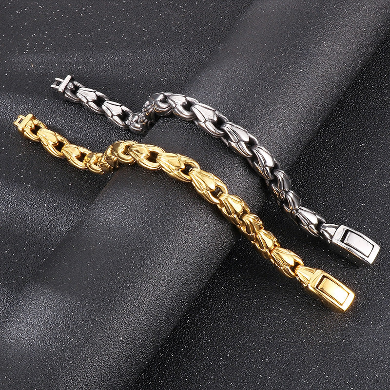 Stylish Men's Stainless Steel Bracelet with 10mm Melon Seed Chain and Glossy Finish