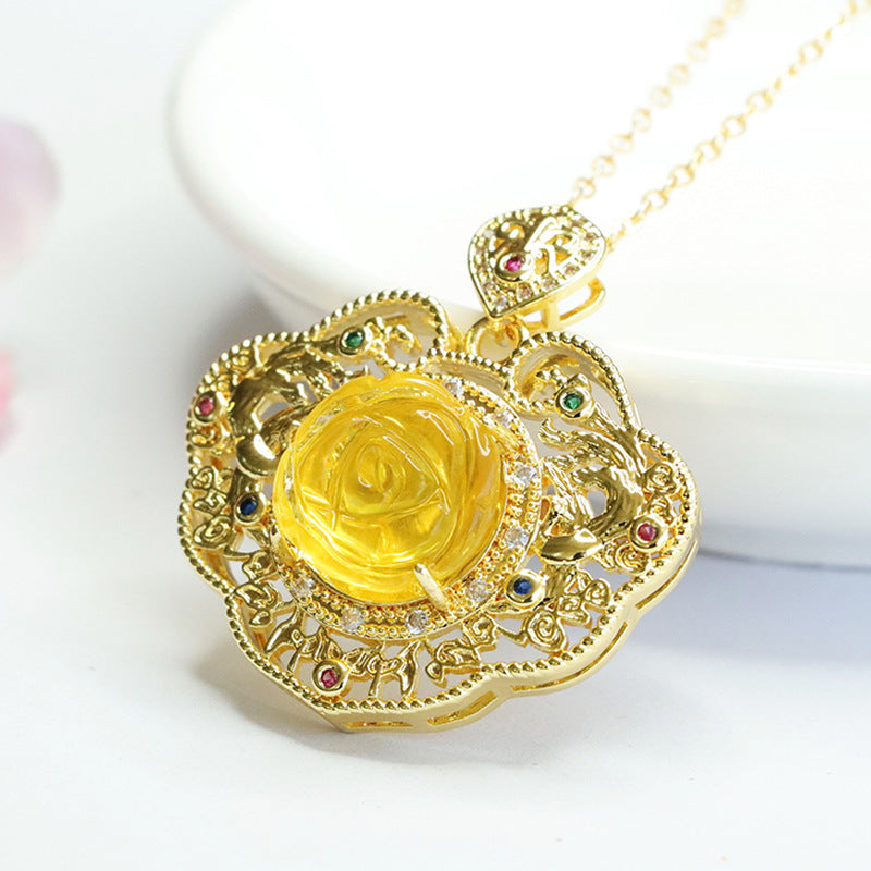 Amber Flower Ruyi Pendant with Hollow Design