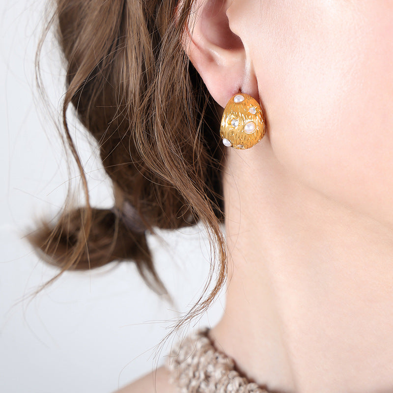 Golden Pearl Retro Earrings for Women by Planderful