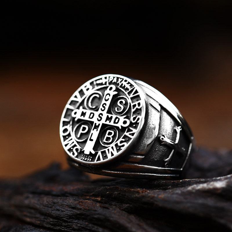 Retro-Inspired Titanium Steel Men's Ring with Cross Letter Design for Wholesale