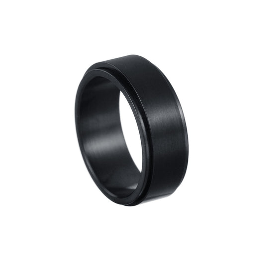 Bold Matte Black Titanium Steel Men's Rotating Stress Relief Ring