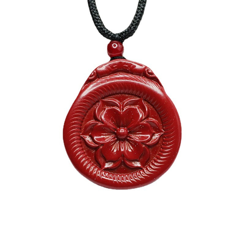 Elegant Vermilion Sand and Cinnabar Stone Lotus Pendant