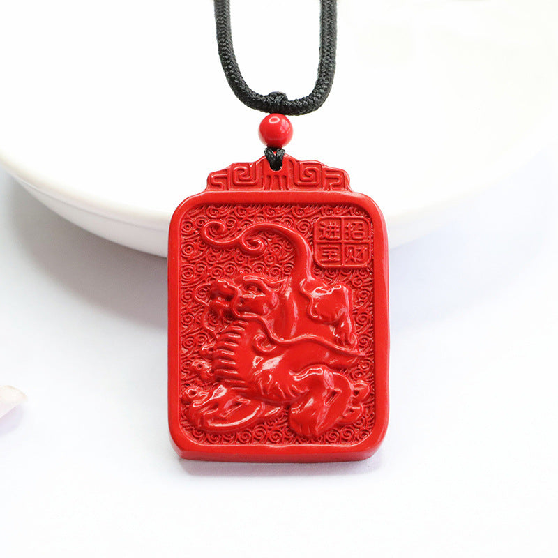 Red Sand Vermilion Rectangle Pendant with Kirin Blessing Label