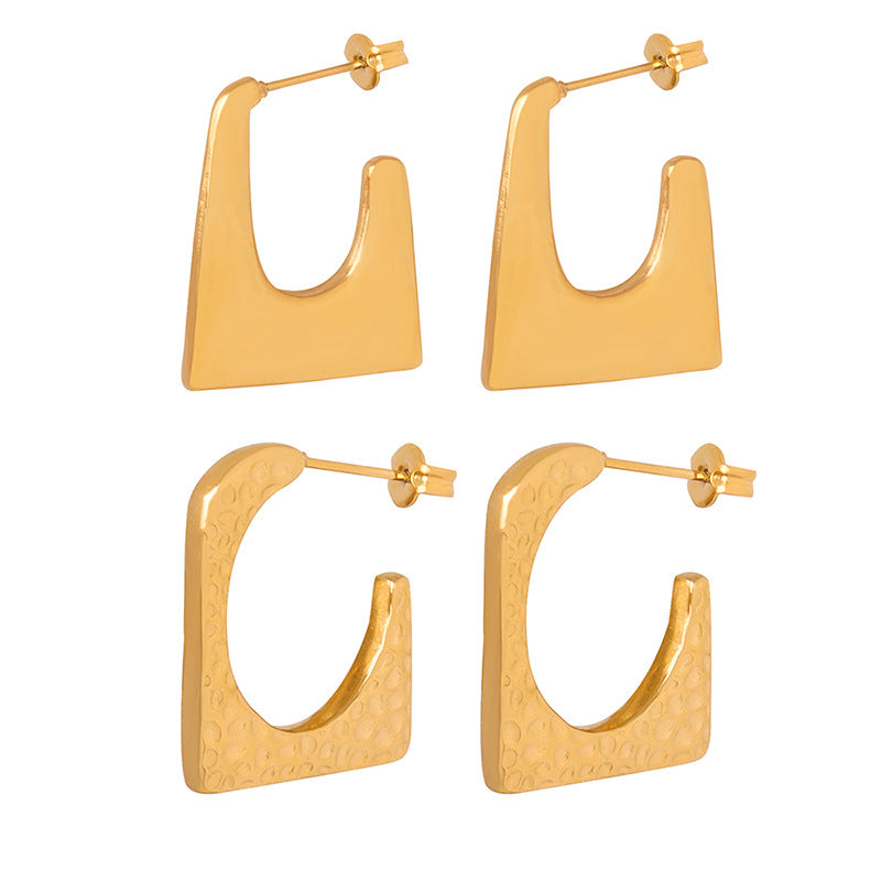 Exaggerated Geometric Gold-Plated Earrings with French Flair