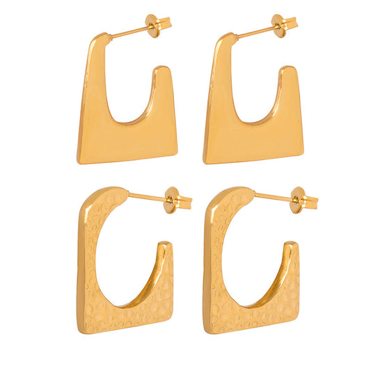 Exaggerated Geometric Gold-Plated Earrings with French Flair