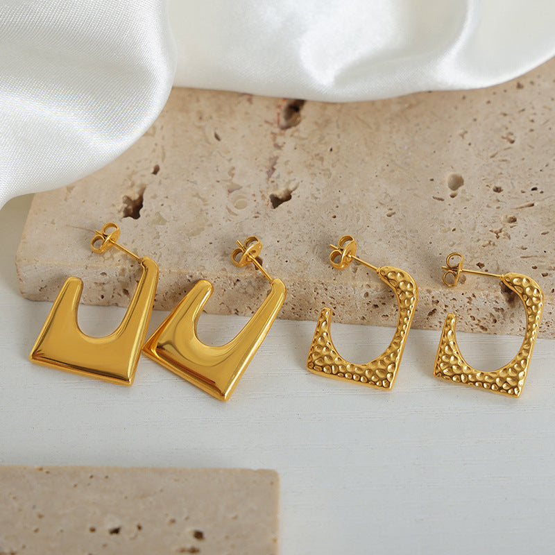 Exaggerated Geometric Gold-Plated Earrings with French Flair