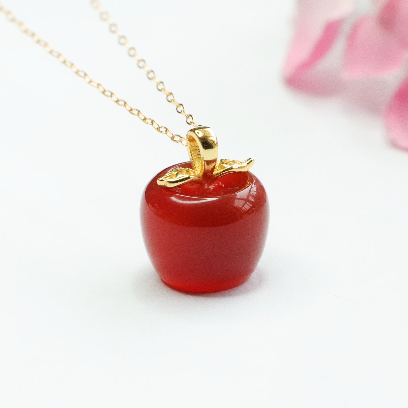 Fortune's Favor: Sterling Silver Necklace with Natural Red Agate Apple Pendant