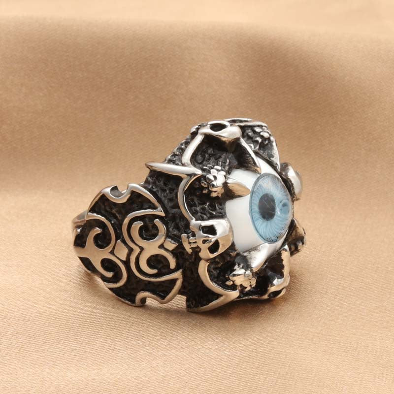 Titanium Steel Devil's Eye Ring for Men - Retro Claw Design Jewelry