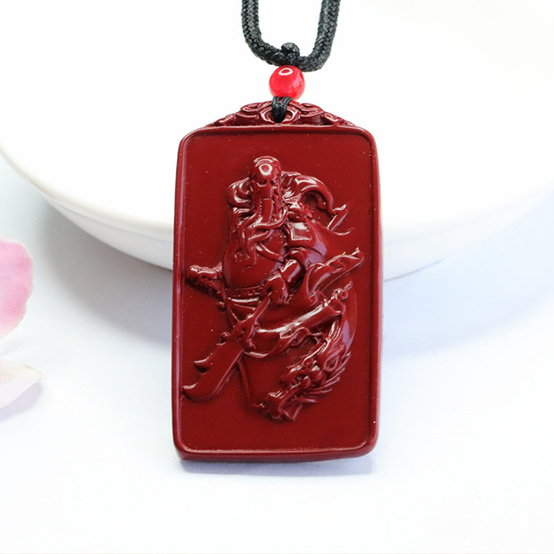 Cinnabar Pendant Force God of Wealth Guanyu Rectangle Pendant