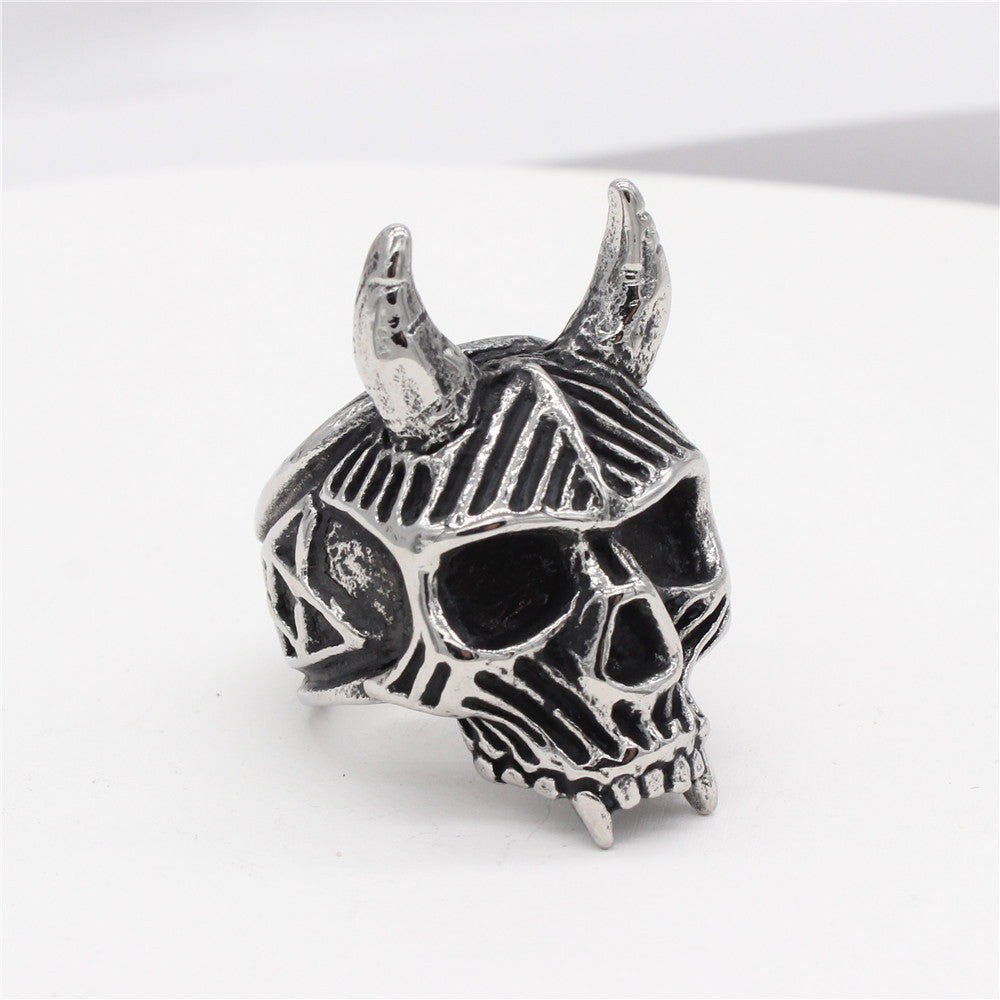 Halloween Ox Horn Skull Titanium Steel Ring for Men