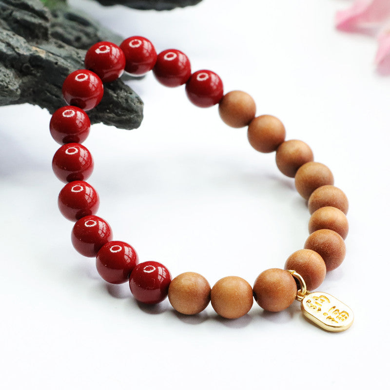 Fortune's Favor Sterling Silver Bracelet with Cinnabar Stone and Taxus Wood