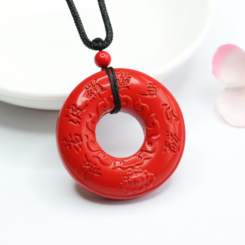 Red Sand Heart Sutra Ring Pendant Featuring Cinnabar Stone