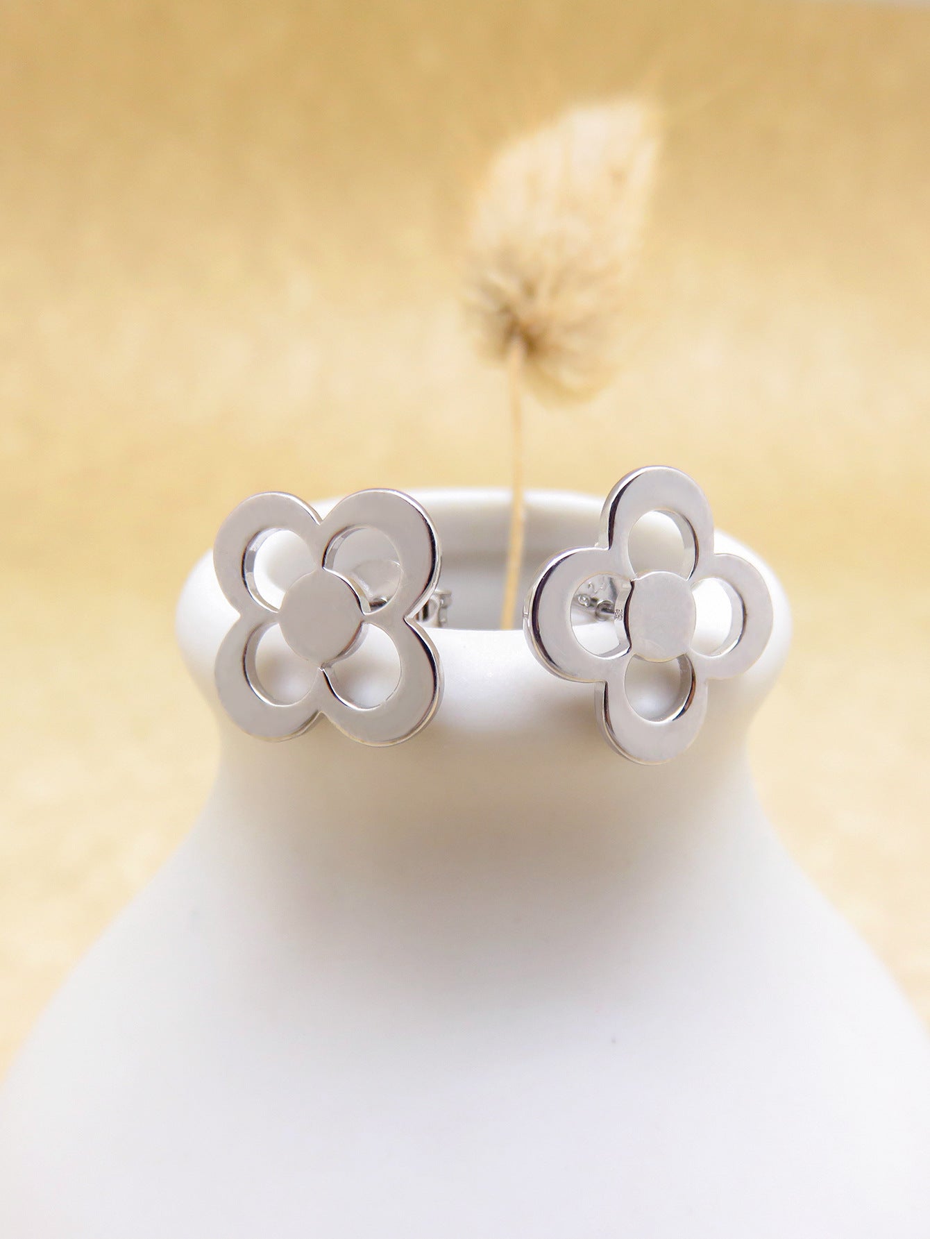 Small Four Leaf Clover Silver Stud Earrings