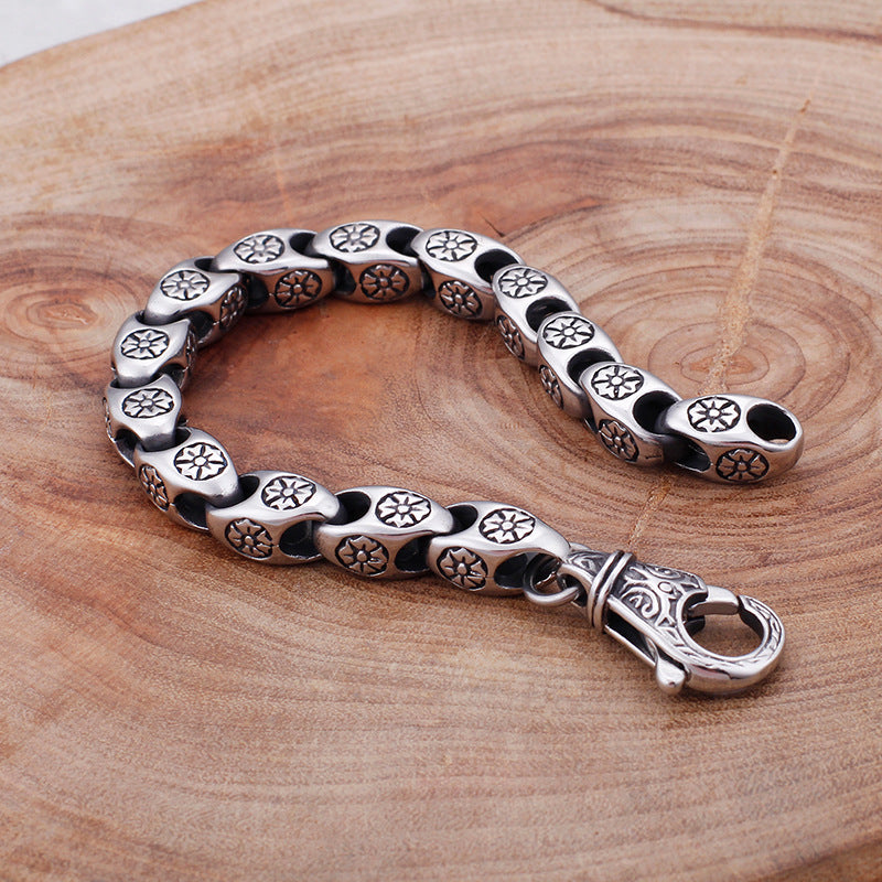 Titanium Steel Punk Flower Hollow Men's Bracelet - Retro European American Style