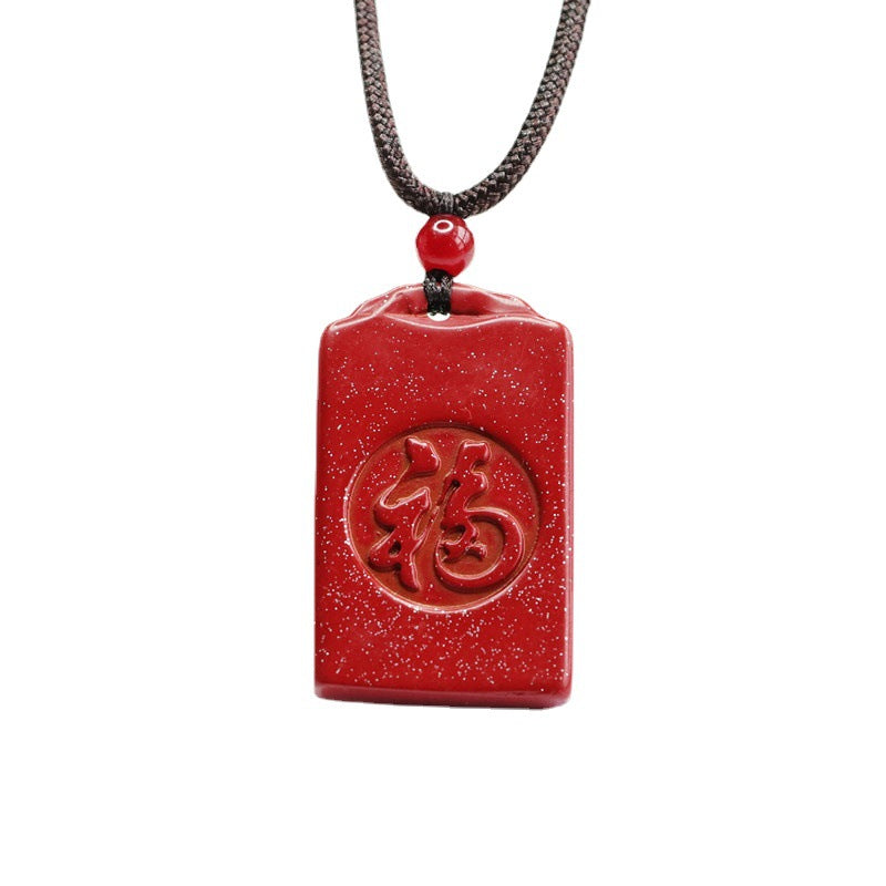 Vermilion Sand Pendant with Cinnabar Stone Design