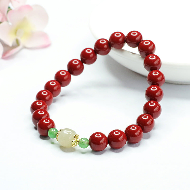 Cinnabar and Jade Sterling Silver Bracelet