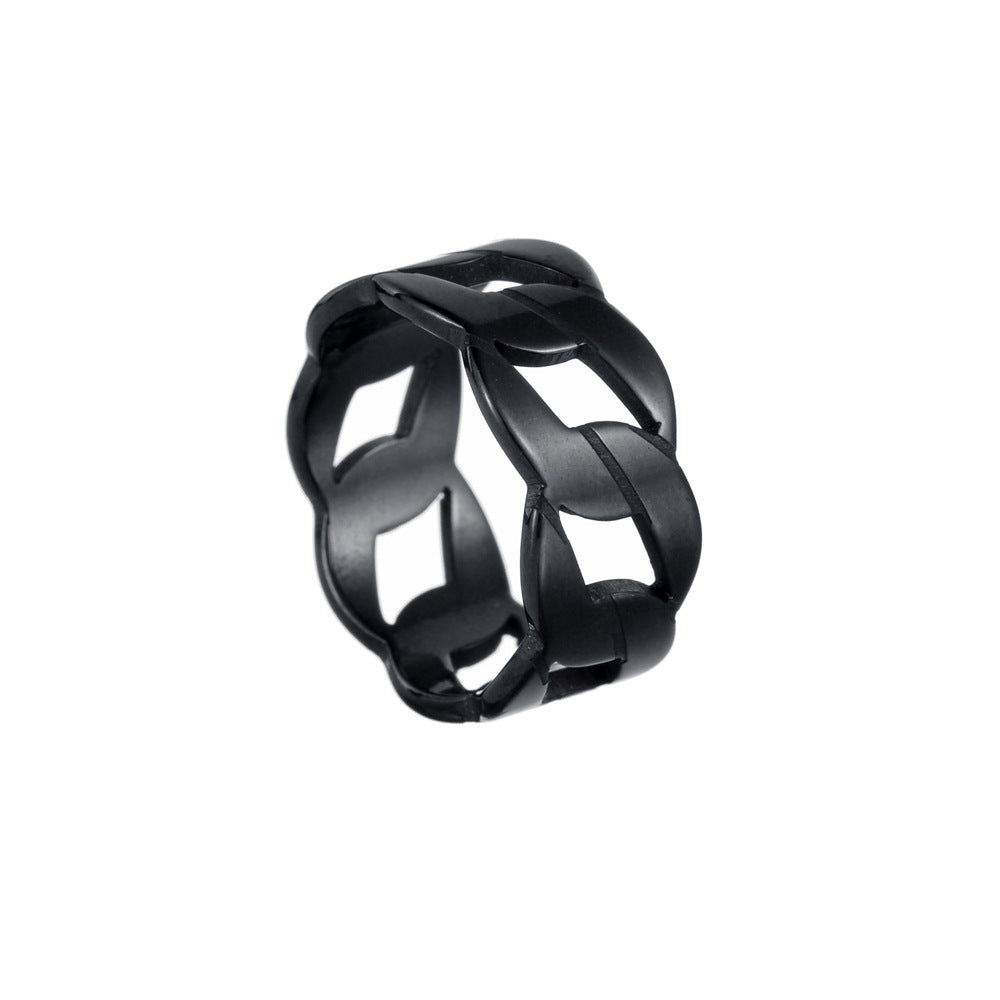 Laser Cut Steel Chain Punk Style Men's Ring - European Design