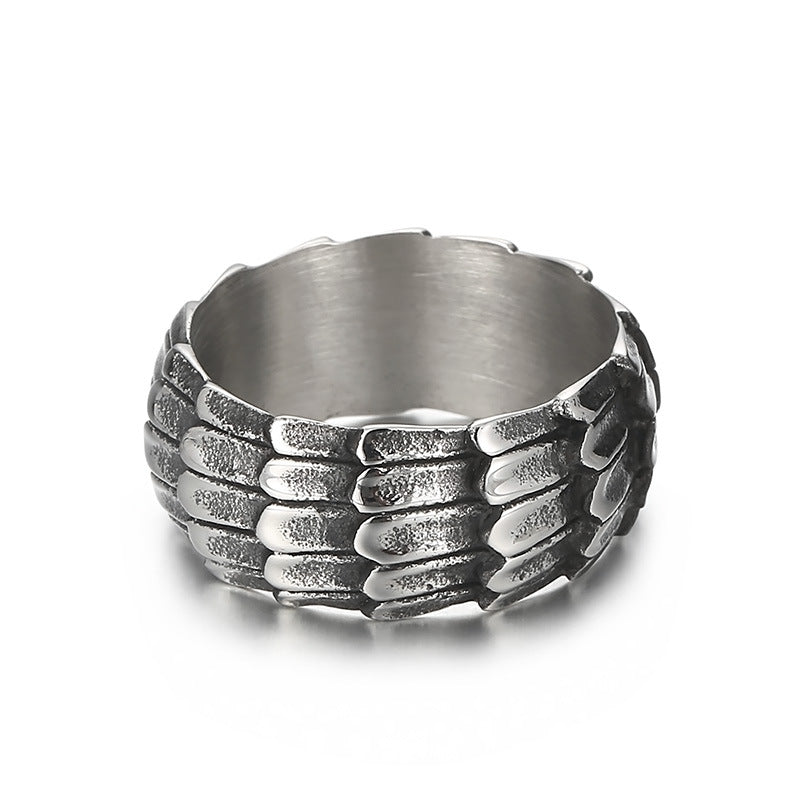 Retro Snake Scale Men's Ring - Punk Style Titanium Steel Finger Wrench Design