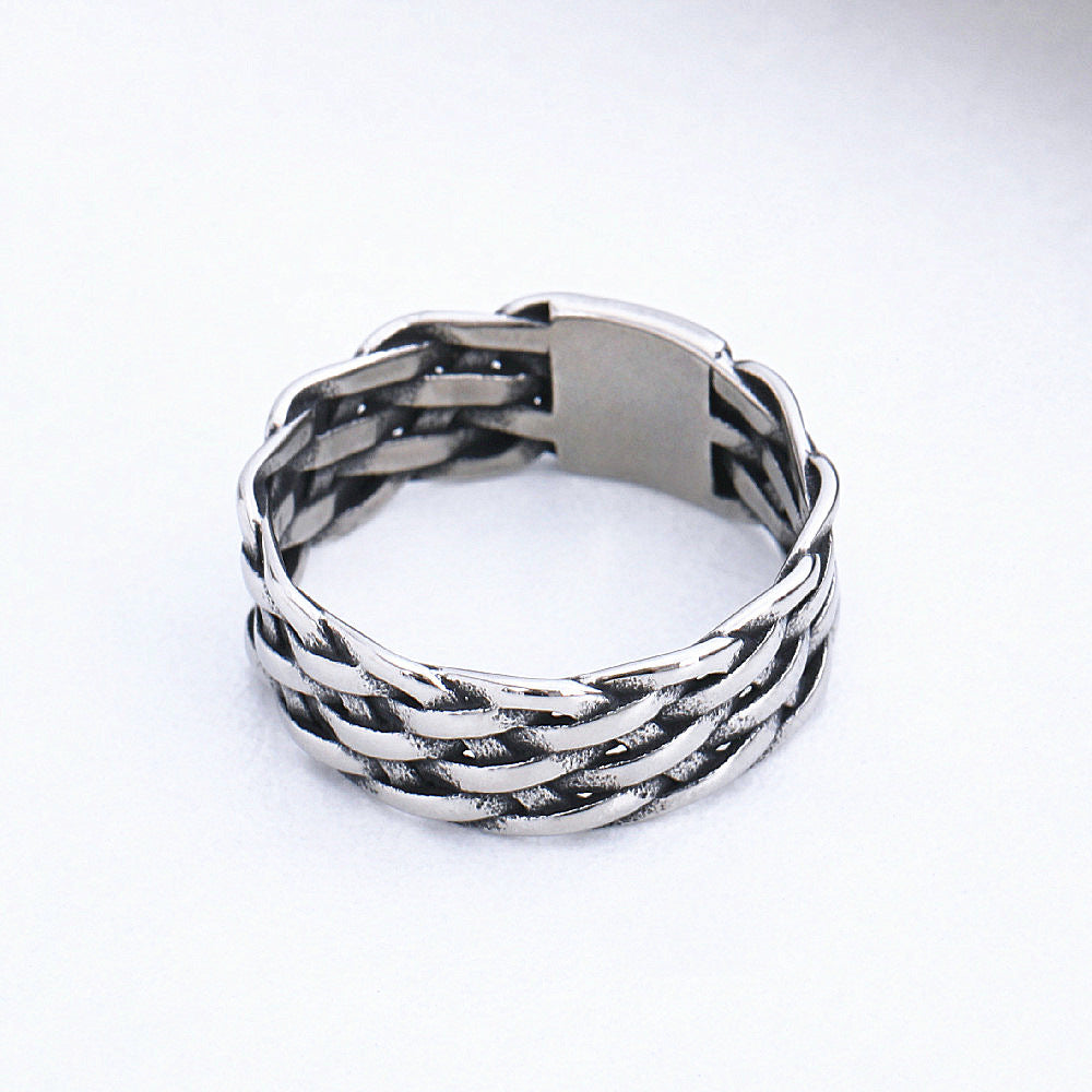 Retro Viking Weaving Titanium Steel Ring for Men