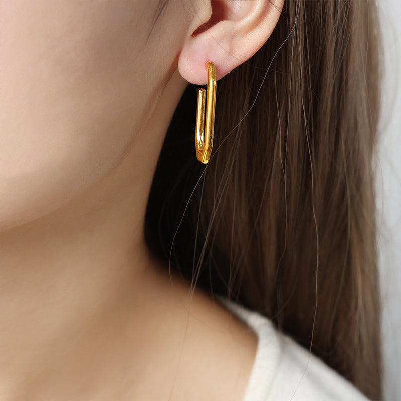 Golden Geometric Earrings: Luxe Titanium Steel Design for Women