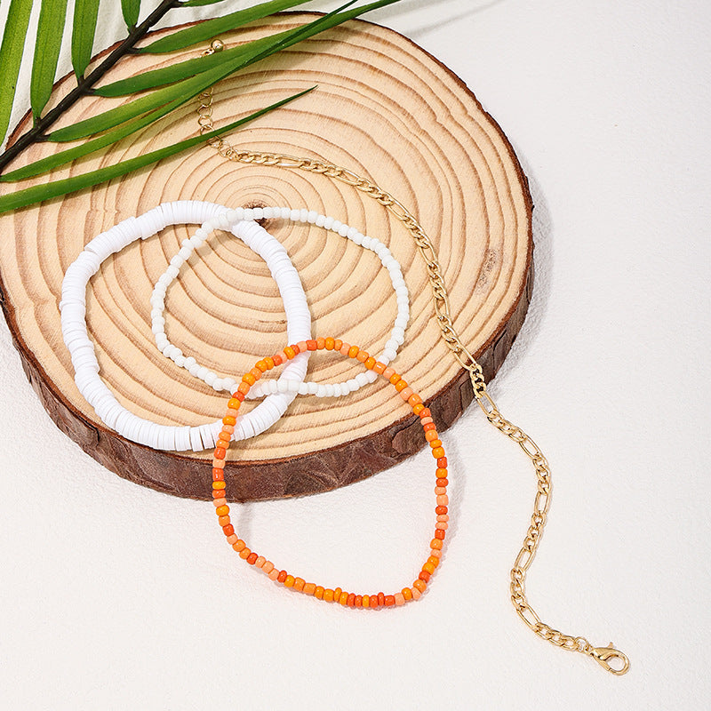 Dopamine Summer Stacked Pearl Chain Anklets Set