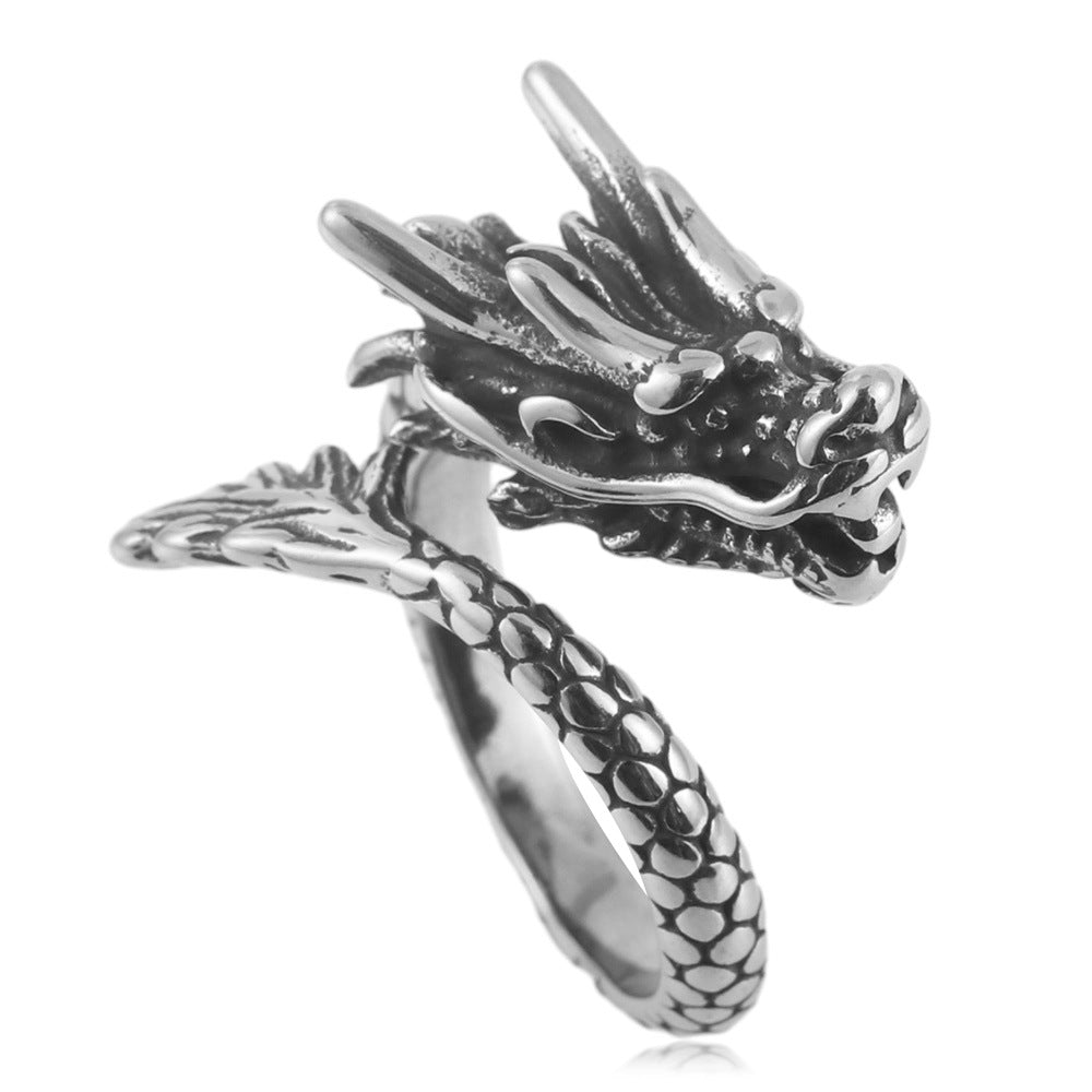 Titanium Steel Dragon Ring for Men - Trendy Punk Retro Style in American and European Design