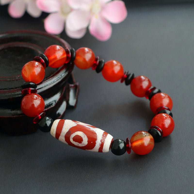 Tibetan Three-Eyed Red Agate Sterling Silver Bracelet