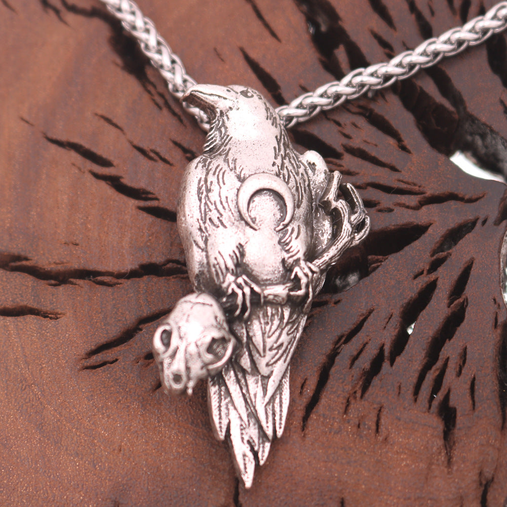 Norse Legacy Nordic Viking Skull Crow Pendant Men's Amulet Necklace