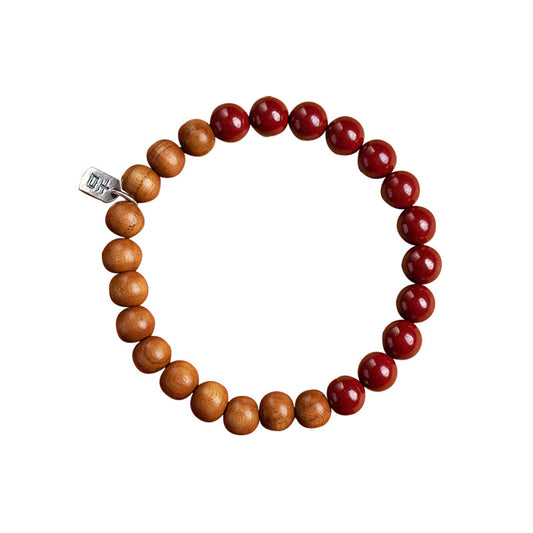 China-Chic Fortune's Favor Peach Wood Bracelet for Men and Women