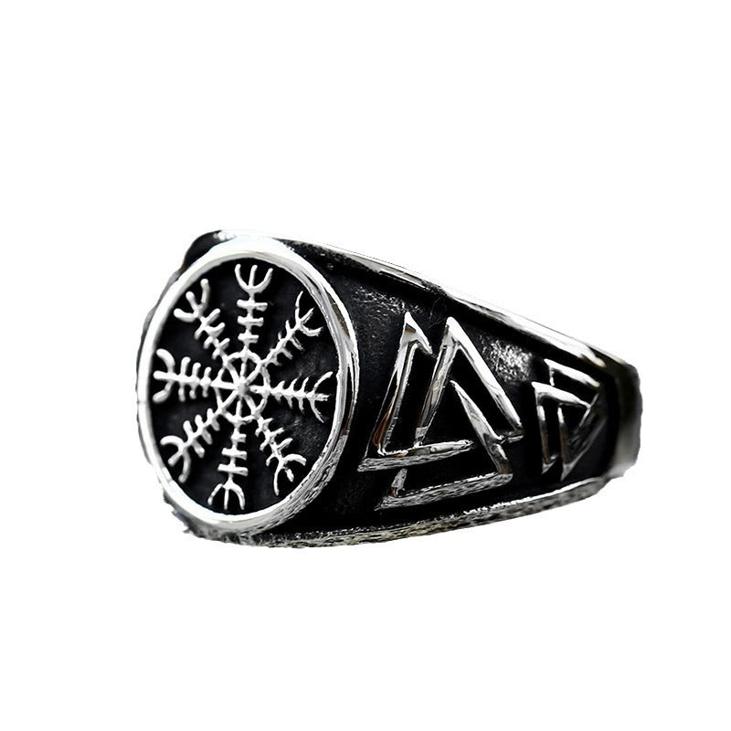 Nordic Viking Stainless Steel Men's Ring - Retro Odin Triangular Titanium Steel Jewelry for Wholesale