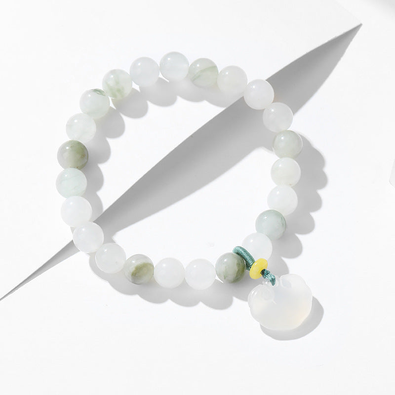 Jade and Sterling Silver Minimalist Beaded Bracelet for Girlfriend's Birthday Gift