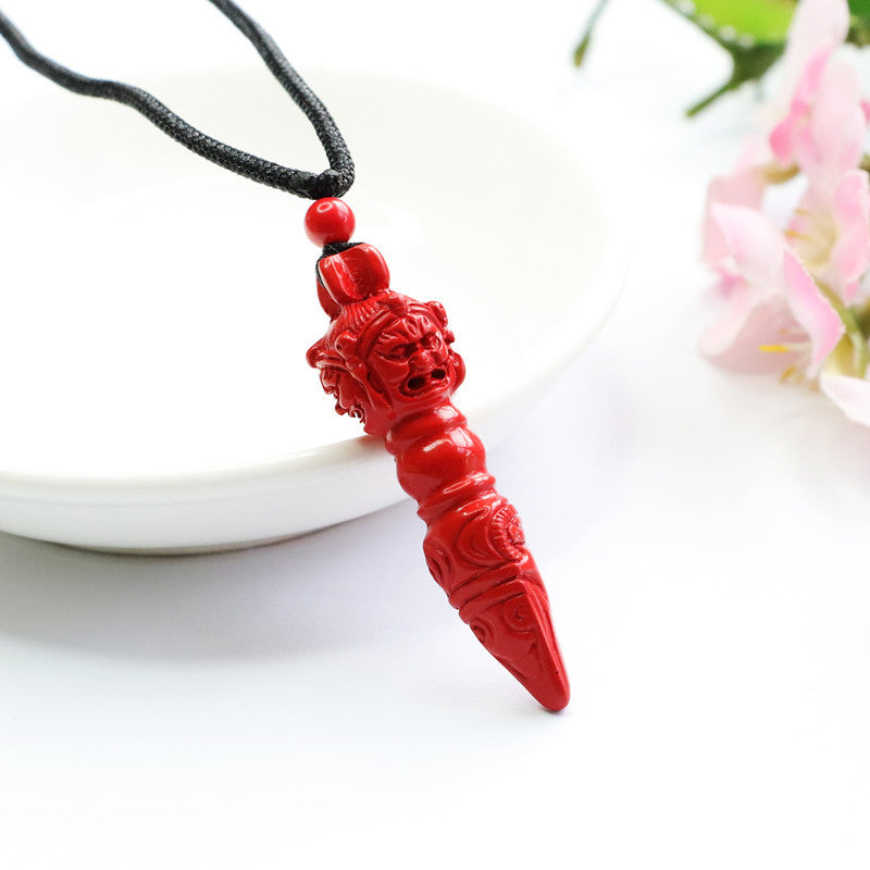 Cinnabar Stone Red Sand Vermilion Pendant: Mystic Protector Necklace