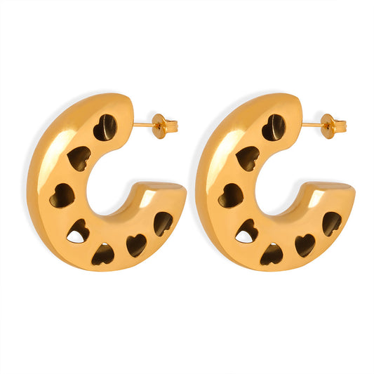 Luxury C-Shaped Hollow Earrings - 18K Gold Plated Titanium Steel Women's Earrings