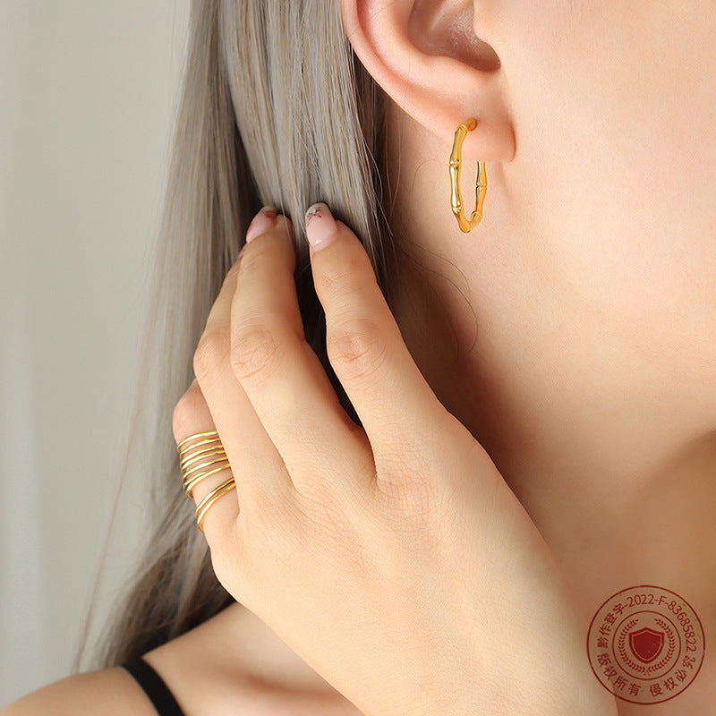 Bamboo Fusion 18K Gold Plated C-Shaped Earrings