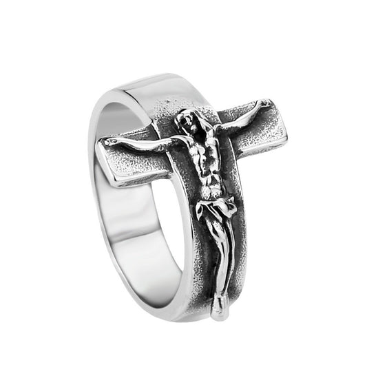 Wholesale Men's Retro Stainless Steel Cross Ring - Personalized Titanium Steel Design