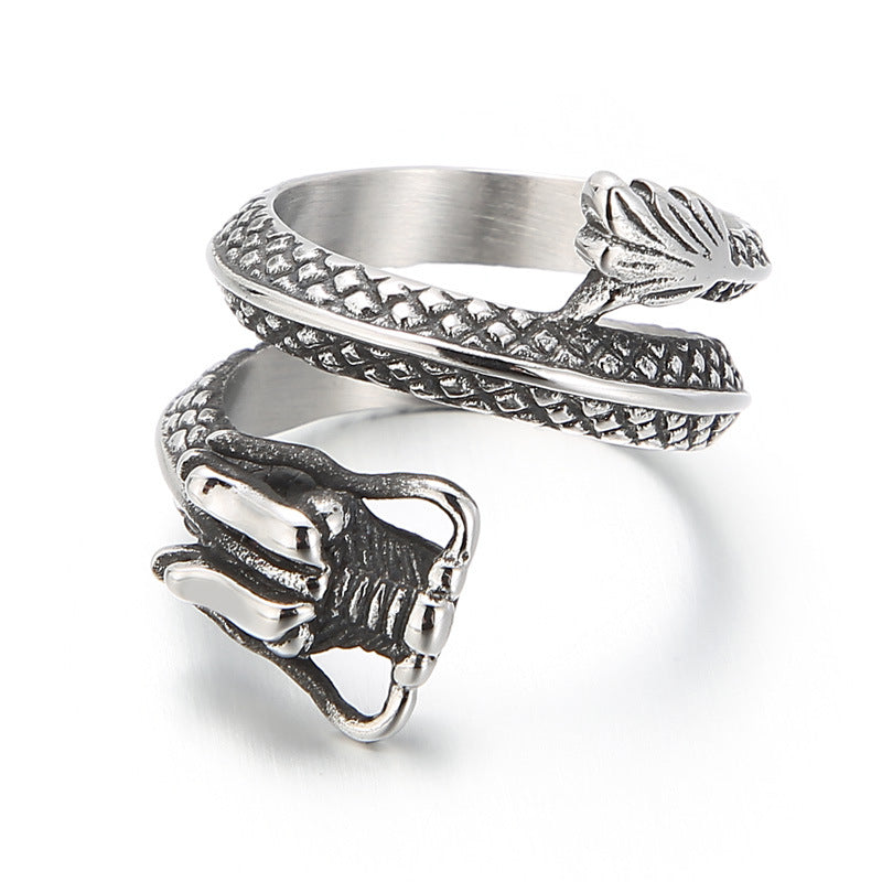 Men's Titanium Steel Multi-Ring with Retro Tyrannosaurus Rex Design - European and American Hipster Style