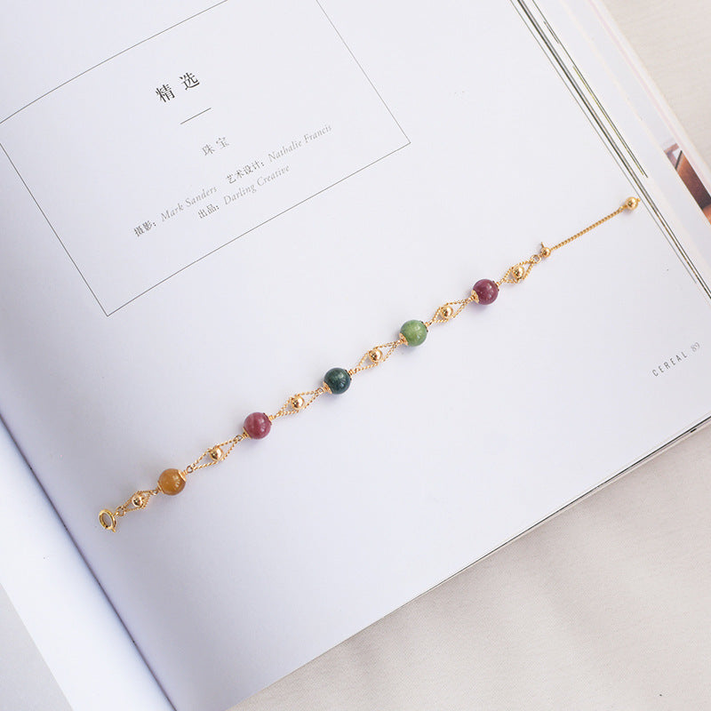 Korean Style Natural Tourmaline Bracelet with Sterling Silver Needle