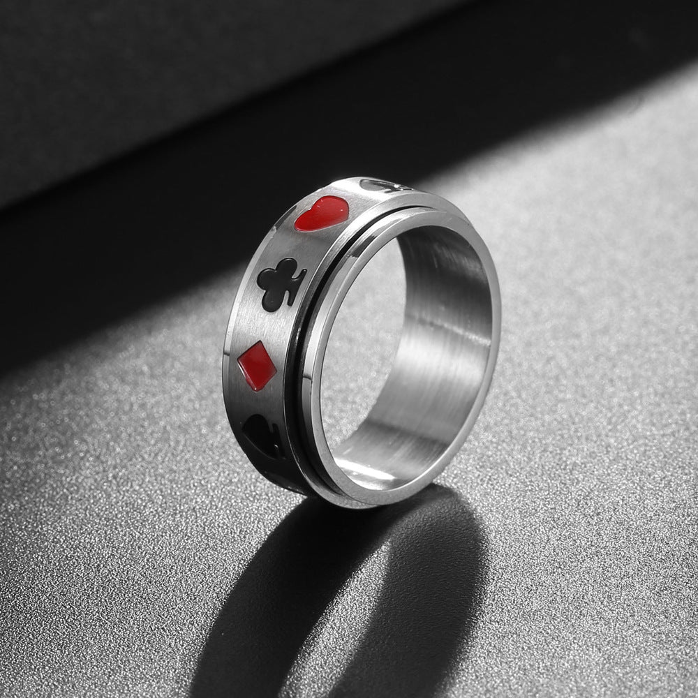 Trendy Rotatable Titanium Steel Poker Ring for Men - Japan and South Korea Inspired Spade Square Jewelry