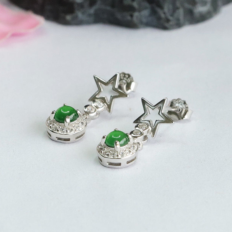 Ice Green Jade Star Earrings crafted in Sterling Silver