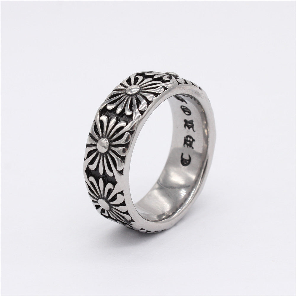 Literary Croix Flower Titanium Steel Ring for Men