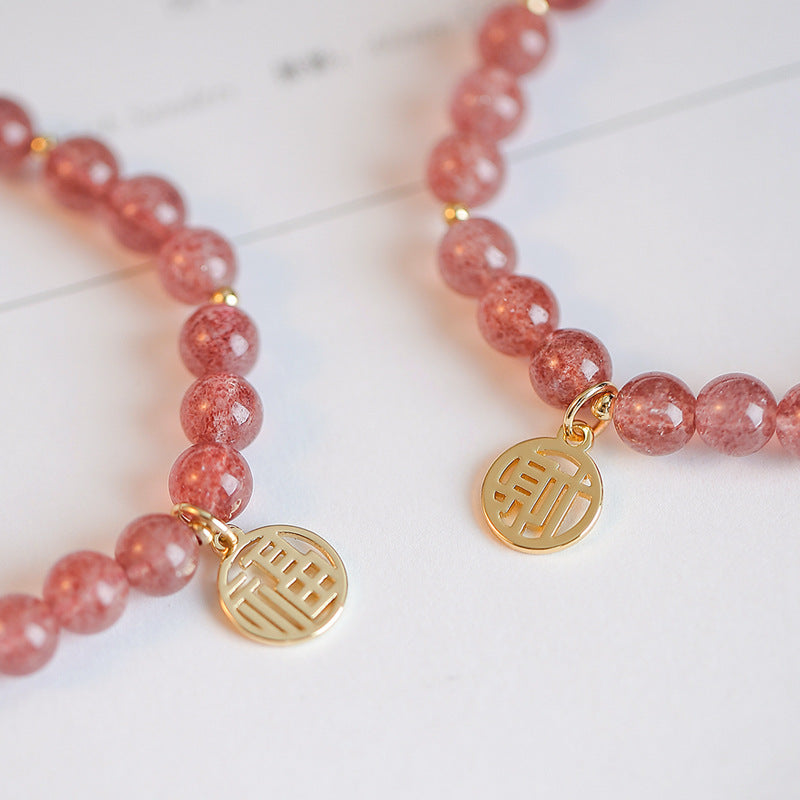 Strawberry Crystal Bracelet with Lucky Card Pendant