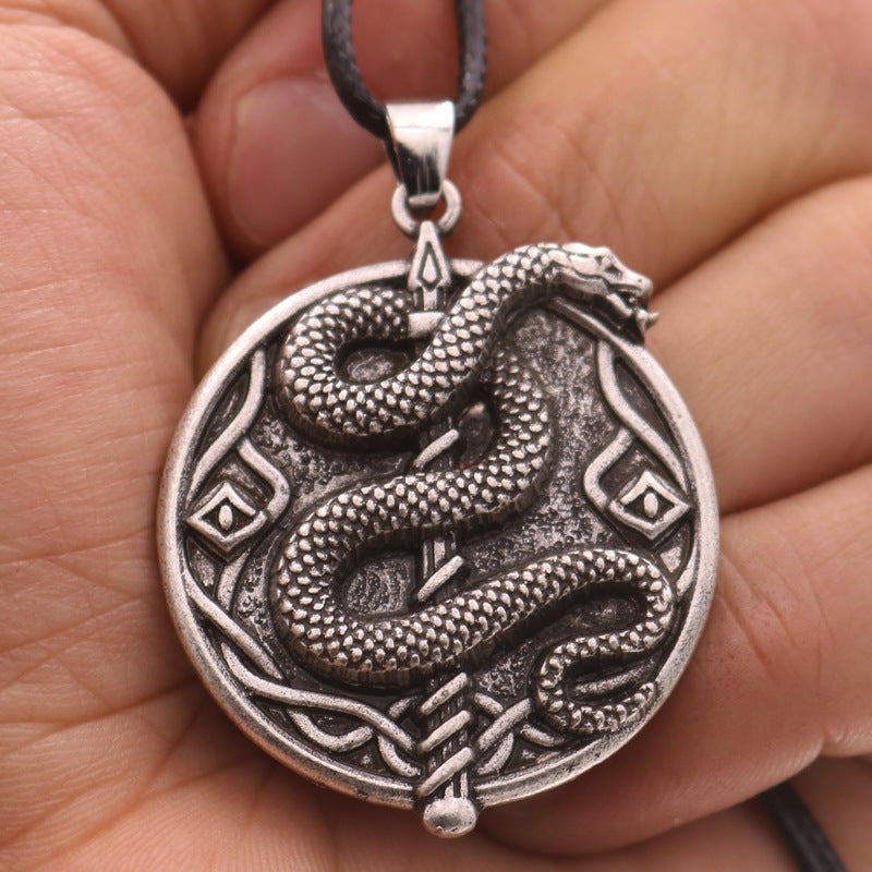 Mystical Norse Legacy Zinc Alloy Snake Pendant Necklace