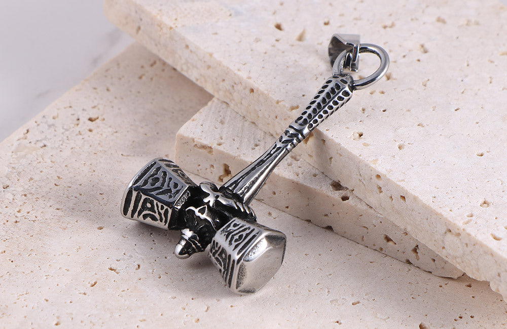 Thor War Drum Hammer Pendant - Retro Titanium Steel Necklace for Trendy Men