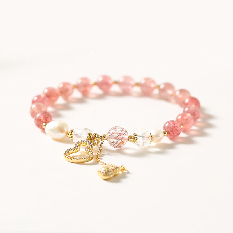 Strawberry Crystal and Pearl Sterling Silver Bracelet with 14K Gold Plating