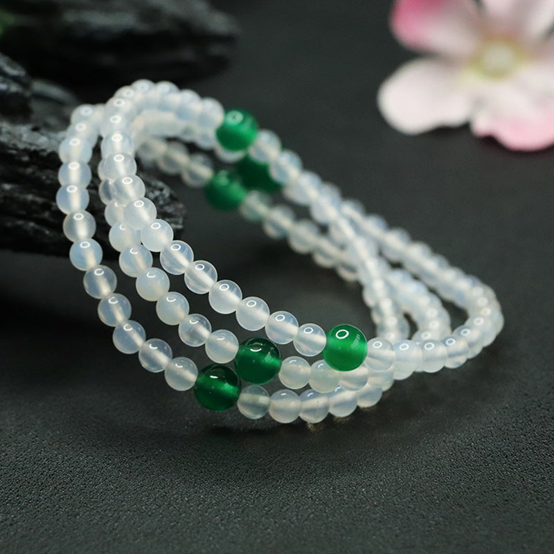 Round Green Agate and White Chalcedony Sterling Silver Necklace and Bracelet Set from Fortune's Favor Collection