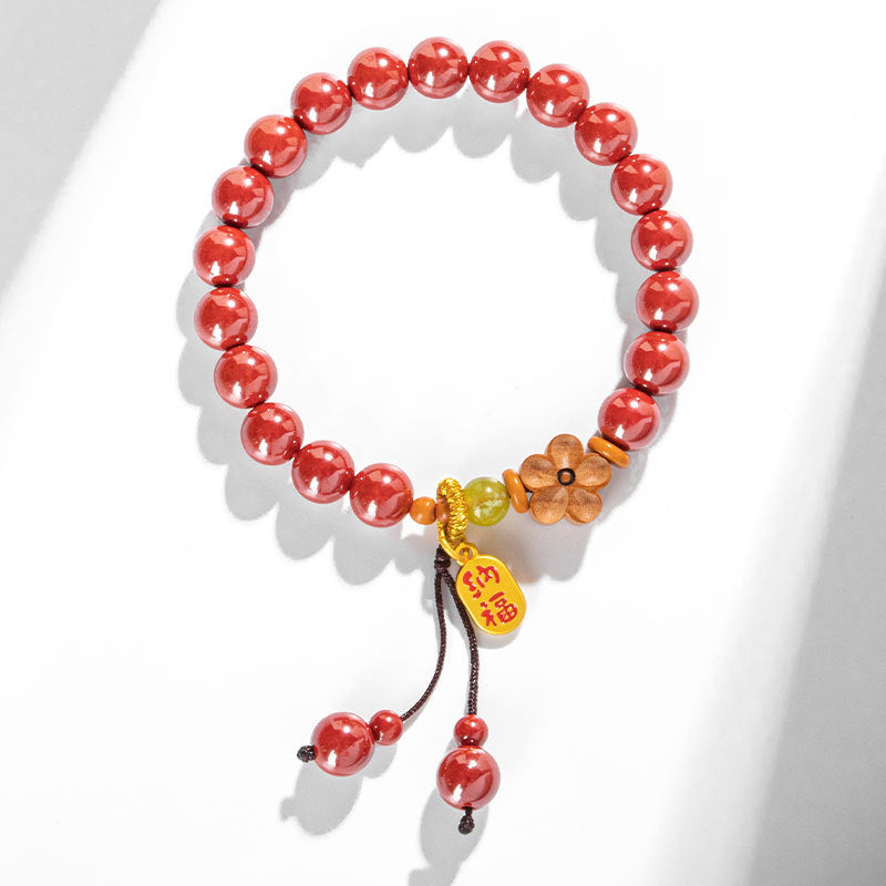 Lucky Animal Year Cinnabar Beaded Bracelet in Chinese Minority Design